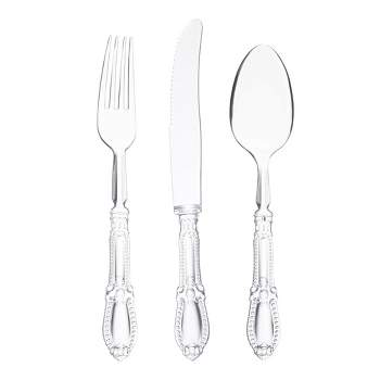 Smarty Had A Party Clear Baroque Disposable Plastic Cutlery Set - 20 Spoons, 20 Forks and 20 Knives (480 Guests)