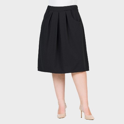 24seven Comfort Aapparel Womens Plus Pleated Elastic Waist Knee Length Pocket Skirt