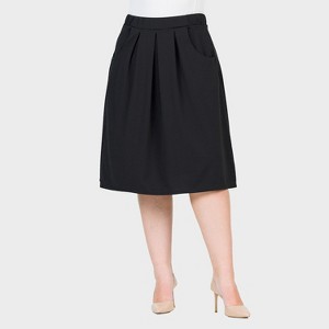 24seven Comfort Aapparel Womens Plus Pleated Elastic Waist Knee Length Pocket Skirt - 1 of 4