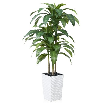 5-6ft UV & Sunproof Artificial Dracaena Tree for Indoor/Outdoor - Faux Silk Plant in Tall Planter, Tall Faux Tree for Home & Garden Decor
