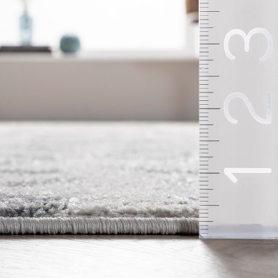 Gray and Off-White Round Tufted Synthetic Oriental Area Rug