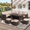 COWLOWN 7 Piece Patio Furniture Set, All Weather Wicker, Brown Rattan with Khaki Cushions, Dining Table & Chair, Outdoor Conversation Set with Ottoman - 3 of 4