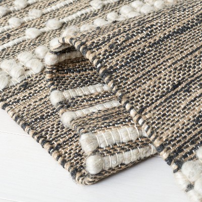 Natural Beige Handwoven Wool and Jute Square Area Rug