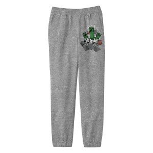 Minecraft Creepers Youth Athletic Gray Jogger Sweatpants - 1 of 2