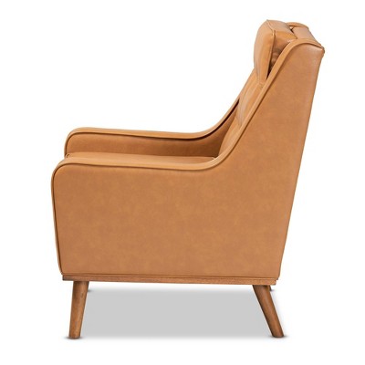 Daley Tan Faux Leather Upholstered Wood Lounge Armchair