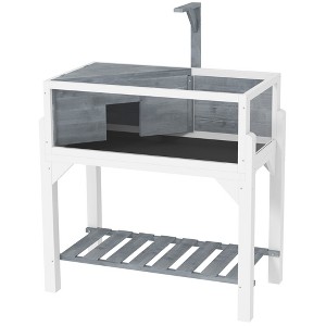Skyzone Gray Wooden Tortoise Home: 2-Room Habitat with Basking Area, Clear Windows, Lamp Holder, - 1 of 4