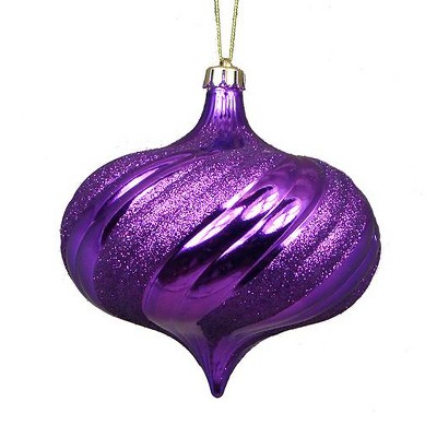 Northlight 4ct Shiny Glitter Swirl Shatterproof Onion Drop Christmas Ornament Set 5.75" - Purple