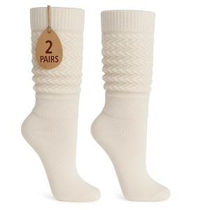 2 Pairs Women's Slouchy Scrunch Knee-High Boot Socks for Casual Wear and Comfort - 1 of 4