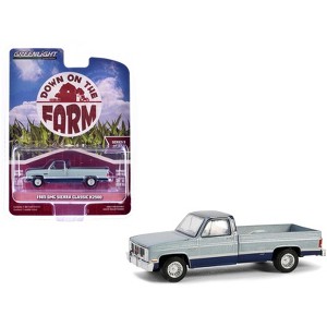 1985 GMC Sierra Classic K2500 Pickup Truck Silver Metallic and Midnight Blue "Down on the Farm" 1/64 Diecast Model by Greenlight - 1 of 3