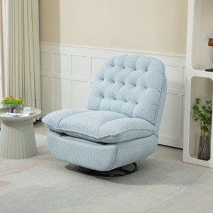 PAGED Chenille Upholstered Accent Chair with Metal Round Base, Modern Swivel Chairs for Bedroom, Reading Room, Teal - 1 of 4