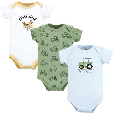 Image of Hudson Baby Cotton Bodysuits, Tractor, 3-6 Months
