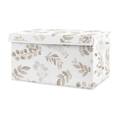 Botanical Leaf Kids' Fabric Storage Toy Bin Taupe And White