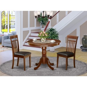 East West Furniture 3 Piece Dining Table Set Includes A Dinner Kitchen Table and 2 Platinum Gray Faux Leather Upholstered Chairs with Stylish Back - 1 of 4
