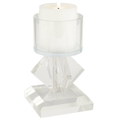 Dahlia Studios 7 1/2" High Diamond Stack Shiny Clear Glass Pillar Candle Holder