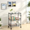 EcoSummer 3-Shelf Adjustable Wire Storage Rack, Rolling Kitchen Cart with Basket & Handle, Metal Organizer Shelf, Black. - 3 of 4