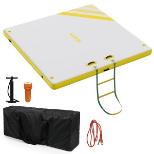Yellow Inflatable Floating Dock, 6x5 FT Swim Platform, Extra Thick, Non-Slip Island, Marine-Grade PVC, Pump/Ladder/Bag - 1 of 4