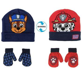 Paw Patrol Reversible Boys Winter Hat and Mittens/Gloves Set, Ages 2-7