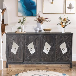 Sideboard Decorative Storage Cabinet with Mirrored Decorative Doors, CENGHU Wooden Console Cabinet with 4 Doors for Living Room, Bedroom, Hallway - 1 of 4