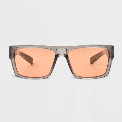 Men&#39;s Shiny Crystal Plastic Rectangle Sunglasses with Orange Lenses - Original Use&#8482; Gray