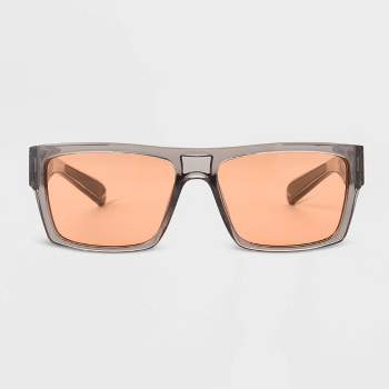 Men's Shiny Crystal Plastic Rectangle Sunglasses with Orange Lenses - Original Use™ Gray