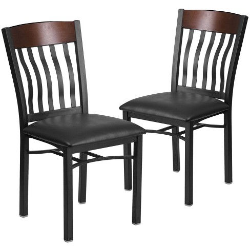 Emma and Oliver 2 Pk. Vertical Back Metal and Wood Restaurant Chair with Vinyl Seat - image 1 of 4