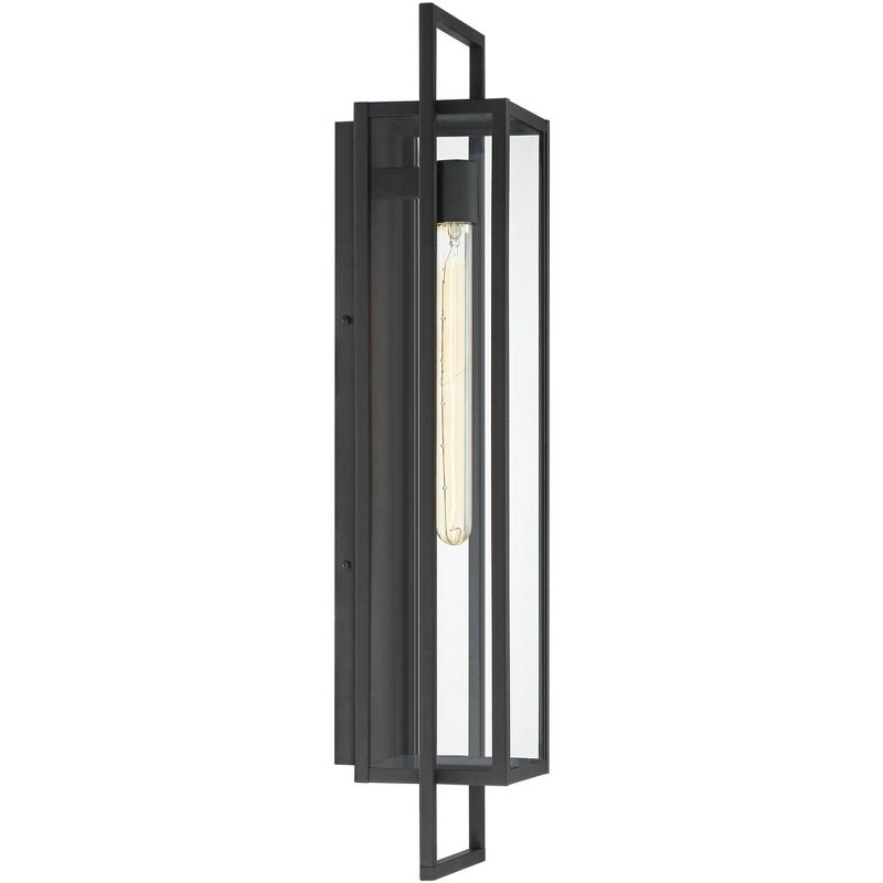 Possini Euro Design Jericho 28" High Modern Outdoor Wall Light Fixture Mount Porch House Edison Bulb Textured Black Finish Metal Clear Glass Shade, 6 of 11