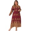 Agnes Orinda Women's Plus Size Boho Pattern Crew Neck Long Sleeve Flowy Casual A Line Maxi Dress with Belt - 3 of 4