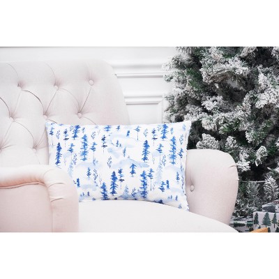 Winter Forest Blue and White Christmas Throw Pillow