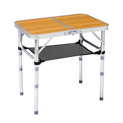 Syemin Folding Tables Outdoor Folding Camping Table, 2ft Portable Pinic Table with 3 Height, Lightweight Patio Side Table, Brown, 23.8"*15.83"*23.63"