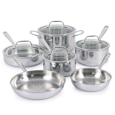 T-fal Pro Tri-Ply Stainless Steel, 10 Piece Cookware Set, Silver