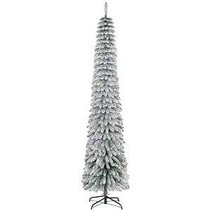 8' Tall Unlit Slim Pencil Xmas Tree, Snow Flocked Artificial Christmas Tree with Realistic Branches and 603 Tips - 1 of 4