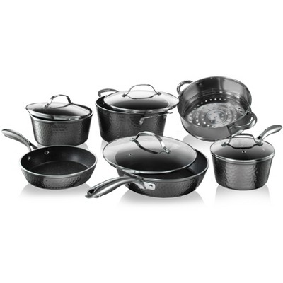 Granitestone Stainless Steel Hammered 10 Piece Nonstick Cookware Set - Silver