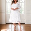 Women's PlusSizeWedding Party Lace V-Neck 3/4 Bell Sleeve Midi A-Line Dresses - Agnes Orinda - 2 of 4