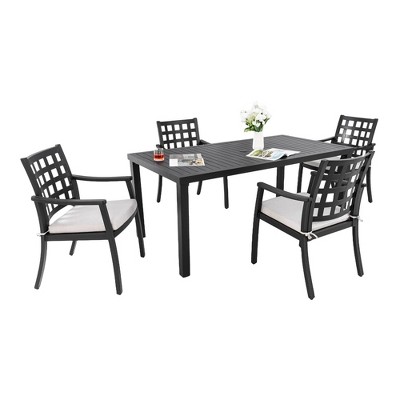 Nicbex 5 PCS Aluminum Patio Dining Set,1 Table with Umbrella Hole&Stone Top,4 Dining Upholstered Chairs,Patio Conversation Sets for Garden&Backyard