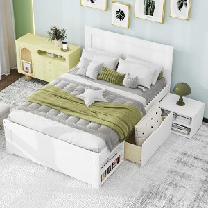 Whisen Minimalistic Platform Bed With Drawer And Two Shelves - 1 of 4