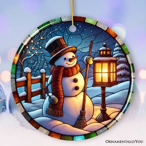 Serene Lantern Light Snowman with Top Hat Ornament, Gift for Joyful Winter Tranquility Decor - 1 of 4