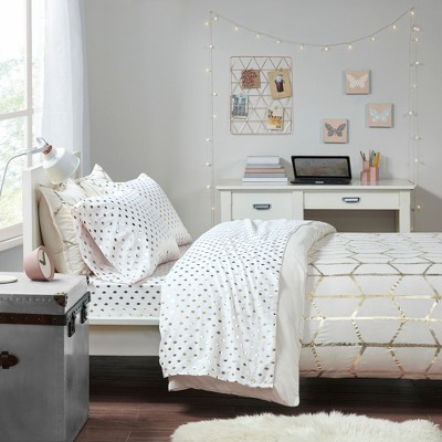 Elegant Microfiber Metallic Ikat-style Dot Print Sheet Set, All Season Bedding Set, Cozy Home Textile for Lux Bedroom Decor, Valentine's Day Gifts