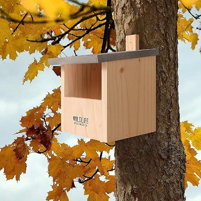 Natural Pine Wood Birdhouse with Metal Roof for Semi-Cavity Breeders