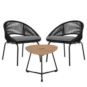 IULULU 3-Piece Outdoor Bistro Set, All-Weather Woven Rope Patio Furniture with Cushions & Table - 1 of 4