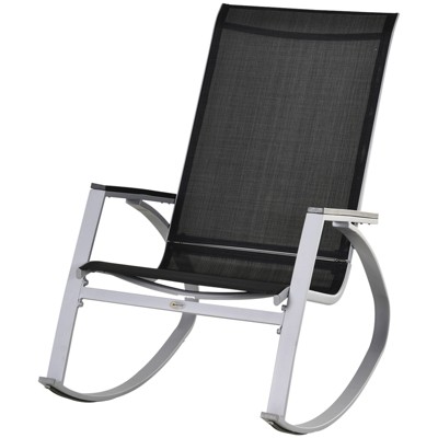 Outsunny Outdoor Modern Front Porch Patio Rocking Sling Chair - Black / Silver