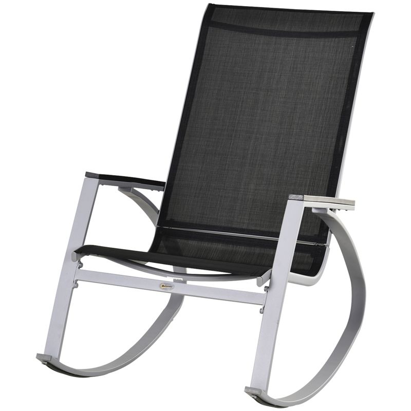 Outsunny Outdoor Modern Front Porch Patio Rocking Sling Chair - Black / Silver, 1 of 10