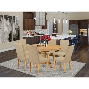 HomeStock 7Pc Oval 42/60" Dinette Table With 18 In Butterfly Leaf And 6 Parson Chair With Oak Finish Leg And Linen Fabric- Dark Khaki Color - 1 of 3