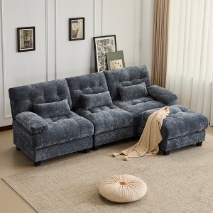 93'' Chenille L-Shaped Sectional Sofas with Ottoman, 4-Position Adjustable Backrest and 3 Throw Pillows - 1 of 4