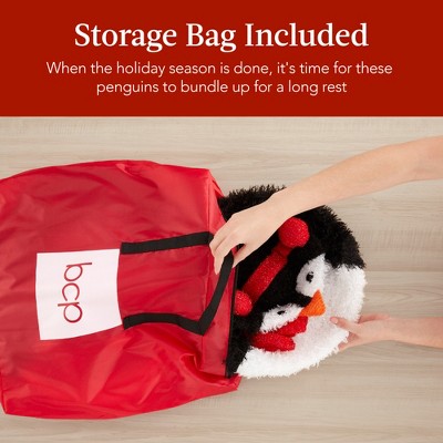 Lighted 3ft Pop-Up Penguin Family with Red Accessories