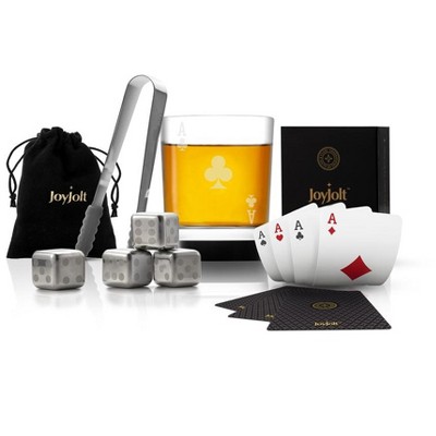 JoyJolt Poker Whiskey Glass Set - Ace of Clubs Old Fashion Whiskey Glass & Accessories