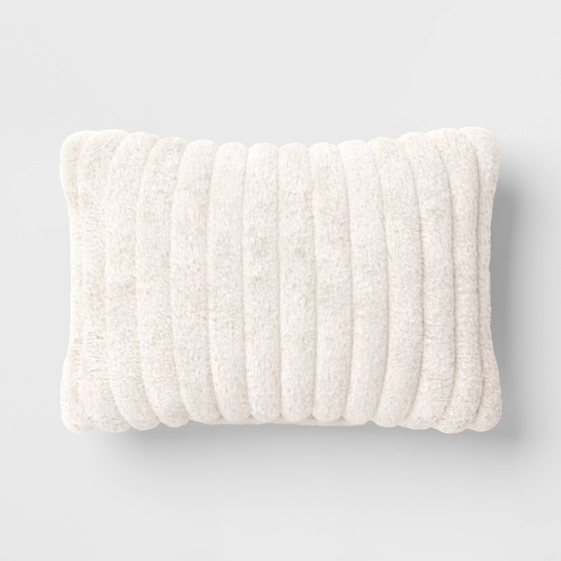Channeled Faux Fur Lumbar Throw Pillow Ivory - Room Essentials™: Decorative Accent for Dorm, Polyester Fill