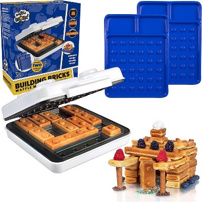 CucinaPro Building Brick Waffle Maker w 2 Construction Eating Plates- Cook Buildable Waffles, Pancakes in Minutes- Breakfast for Kids & Adults