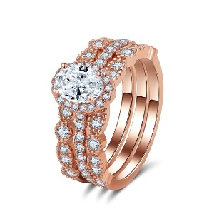 Porsha Wedding Ring Set for Women Engagement Ring Two Matching Bands Sterling Silver by Ginger Lyne - 1 of 4
