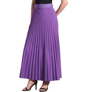 Allegra K Women's Flowy Pleated Elastic High Waist with Belt A-line Skirt - 1 of 4