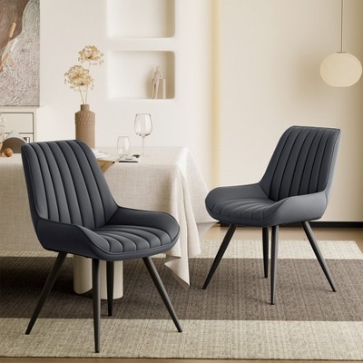 Modern Dining Chairs Set of 2, Comfy Dining Room Chairs with Thick Cushions, Upholstered Fabric Kitchen Side Chairs with Metal Legs, Dark Grey